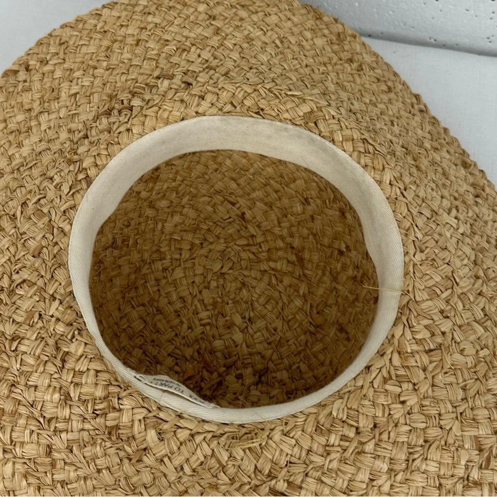 Pool to Party by Subtle Luxury Wide Brim Straw Floppy Sun Hat with Blue Pom Poms